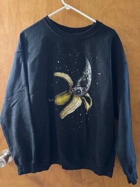 Black Graphic Sweatshirt with Yellow Banana Moon Print